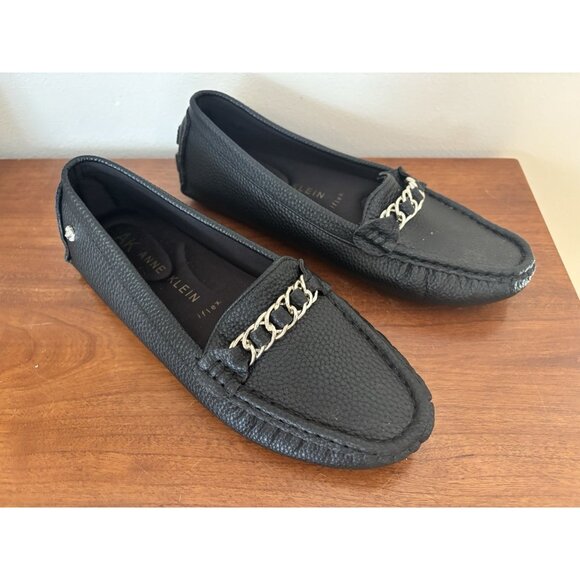 Anne Klein AK Size 6M Chain Loafer iflex Comfort Slip On Black Flats Shoes - Picture 1 of 9